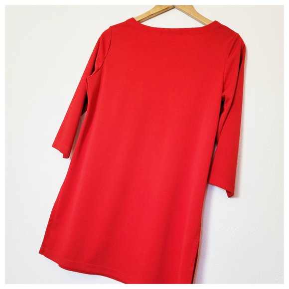 Reflections Red Tunic Blouse Cherry Tomato Red Half Sleeve Square Neck Blouse - Picture 9 of 14